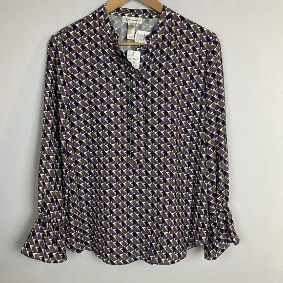 NM Neiman Marcus Geometric Print Blouse Size M NEW - Picture 2 of 10